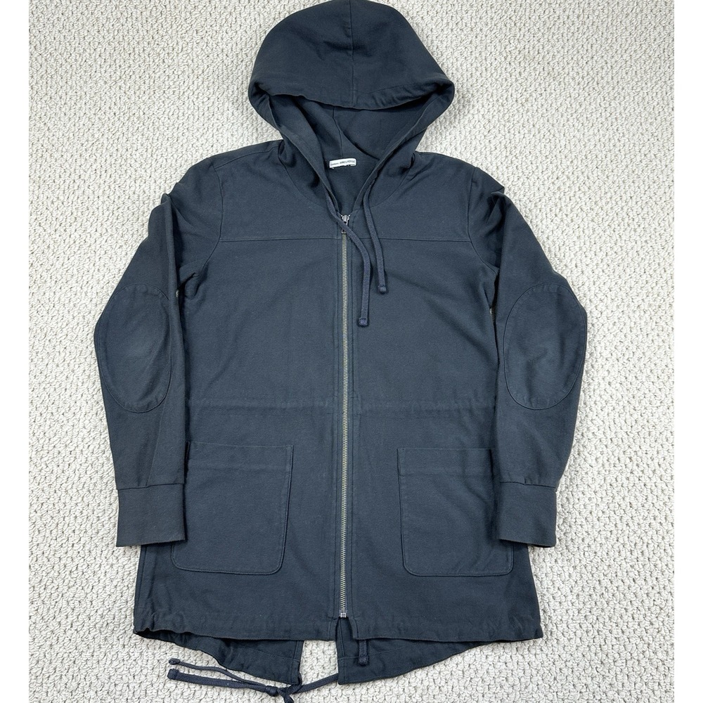 James Perse Jacket Womens 2 (M) Black Wash Fishtail Hoodie Elbow Patch Full Zip